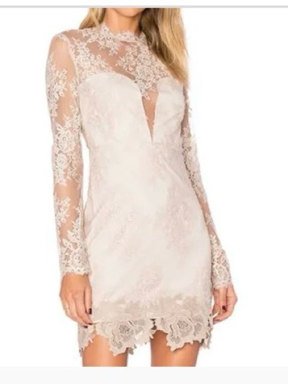 Saylor X Free People Rare S beige lace Leondra feminine coquette midi boho dress